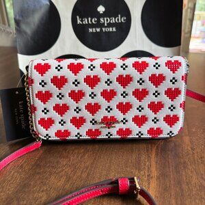 Kate Spade Devin Pixel Hearts Flap Chain Wallet Clutch Crossbody Purse ~NWT~